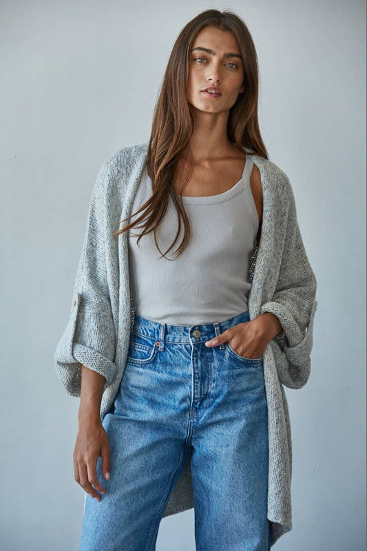 Quarter Sleeve Open Front Cardigan