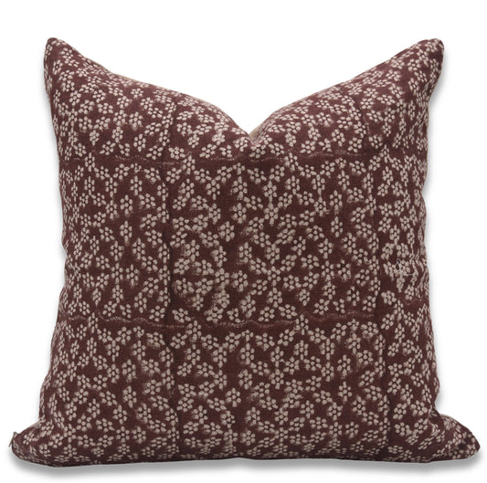 Ola Vrishti Maroon Block Print Linen Pillow 22"