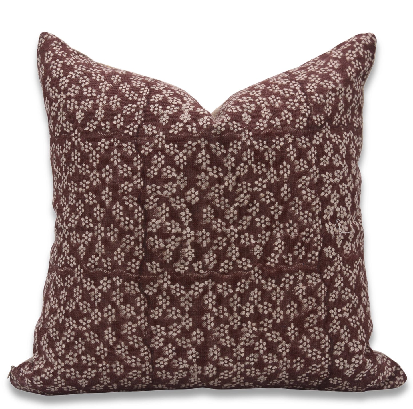 Ola Vrishti Maroon Block Print Linen Pillow 22"