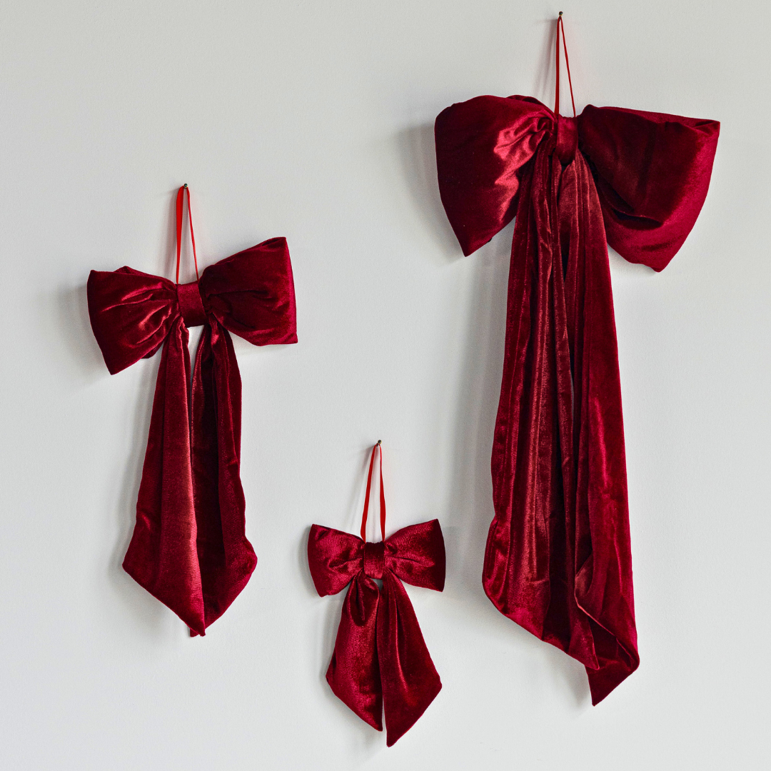 Bows Red Velvet Fabric