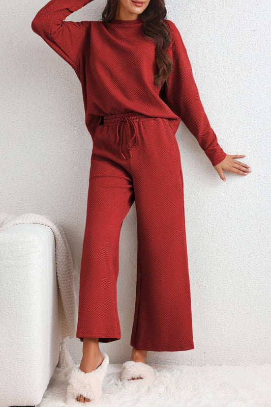RED Loose Textured 2pcs Slouchy Outfit lounge sets women