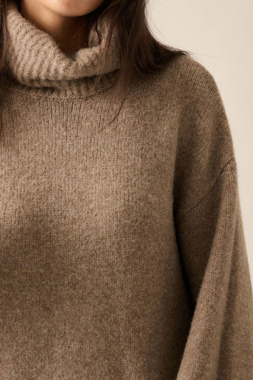 Solid Felted Knit Cowl-Neck Midi Sweater Dress