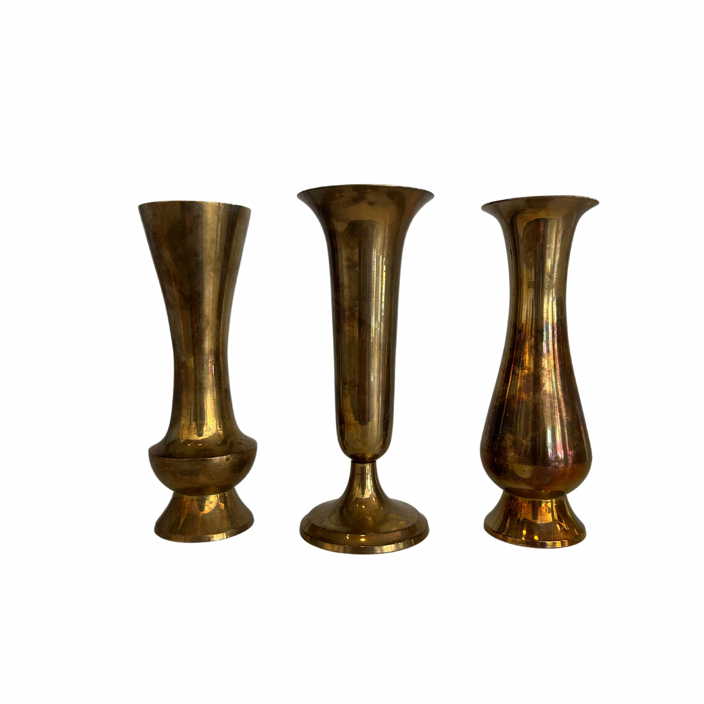 Set of 3 Vintage Brass Bud Vases