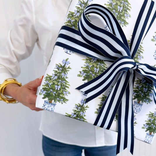 Continuous Roll Gift Wrap | Blue Bows Christmas Trees