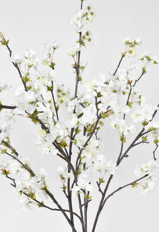 36" Faux Quince Blossom Cream / White Stem Flowering Branch