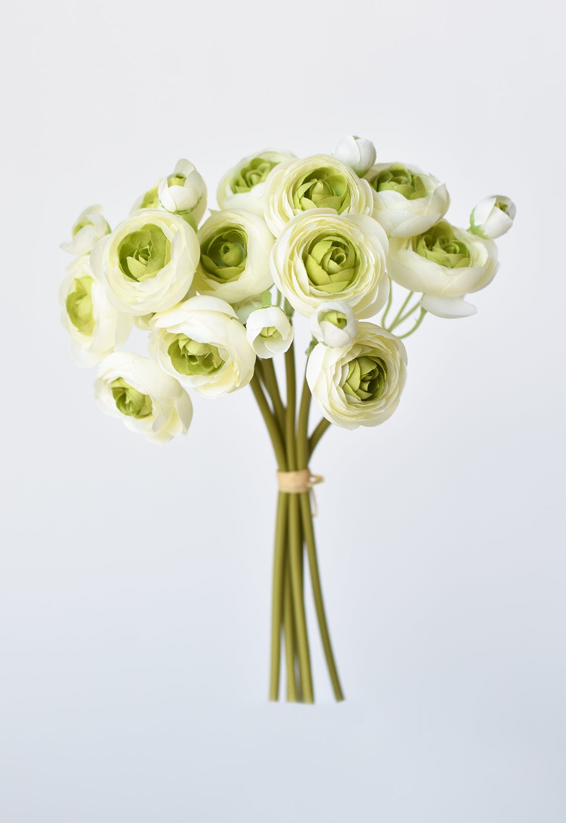 10.5" Faux White + Green Ranunculus Stem Bundle