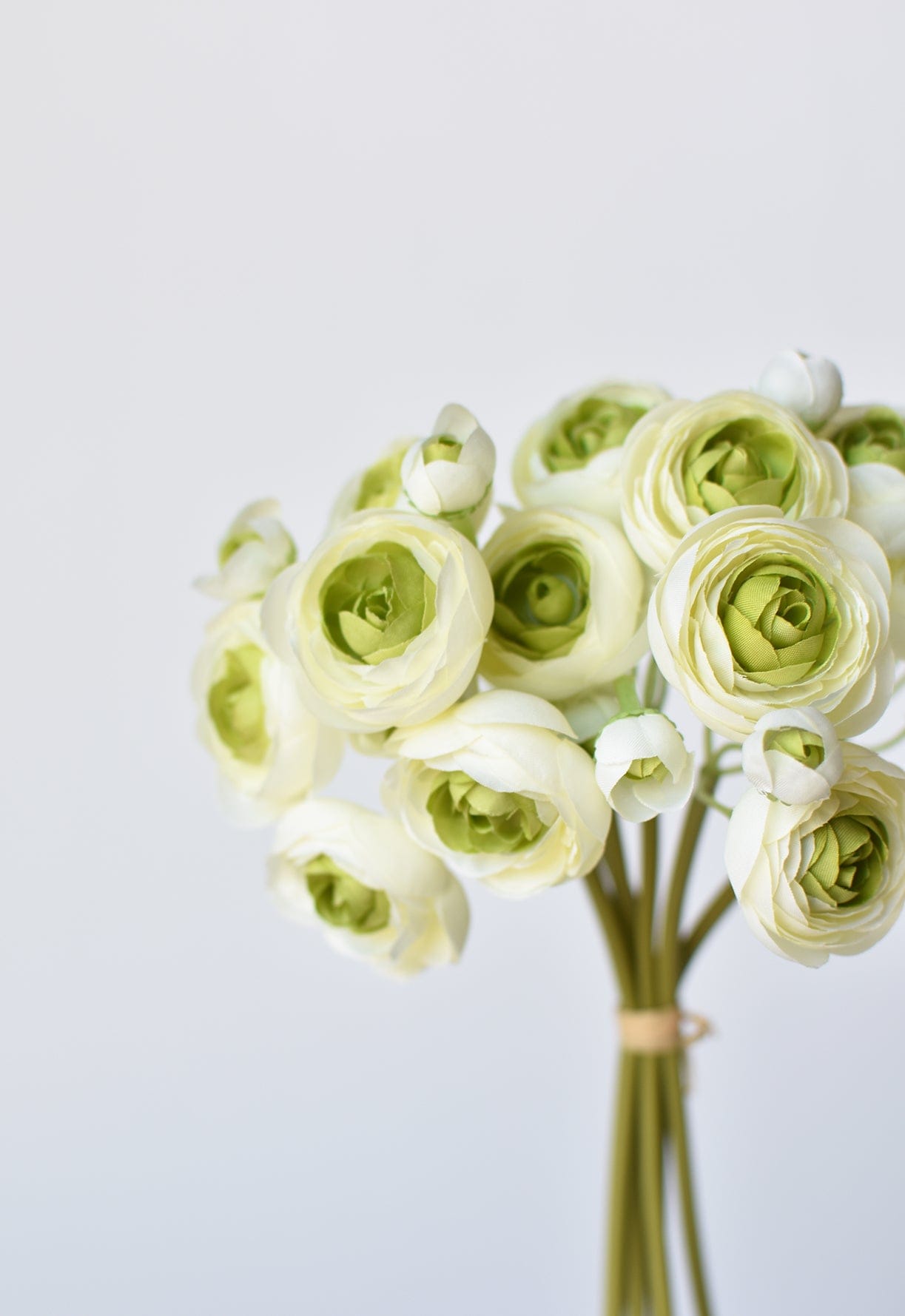 10.5" Faux White + Green Ranunculus Stem Bundle