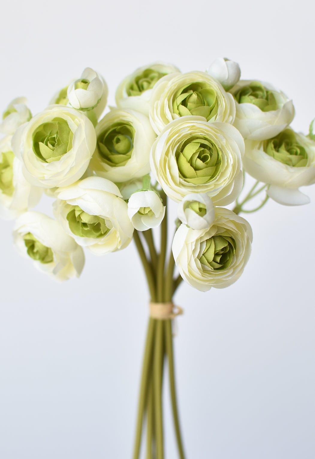 10.5" Faux White + Green Ranunculus Stem Bundle