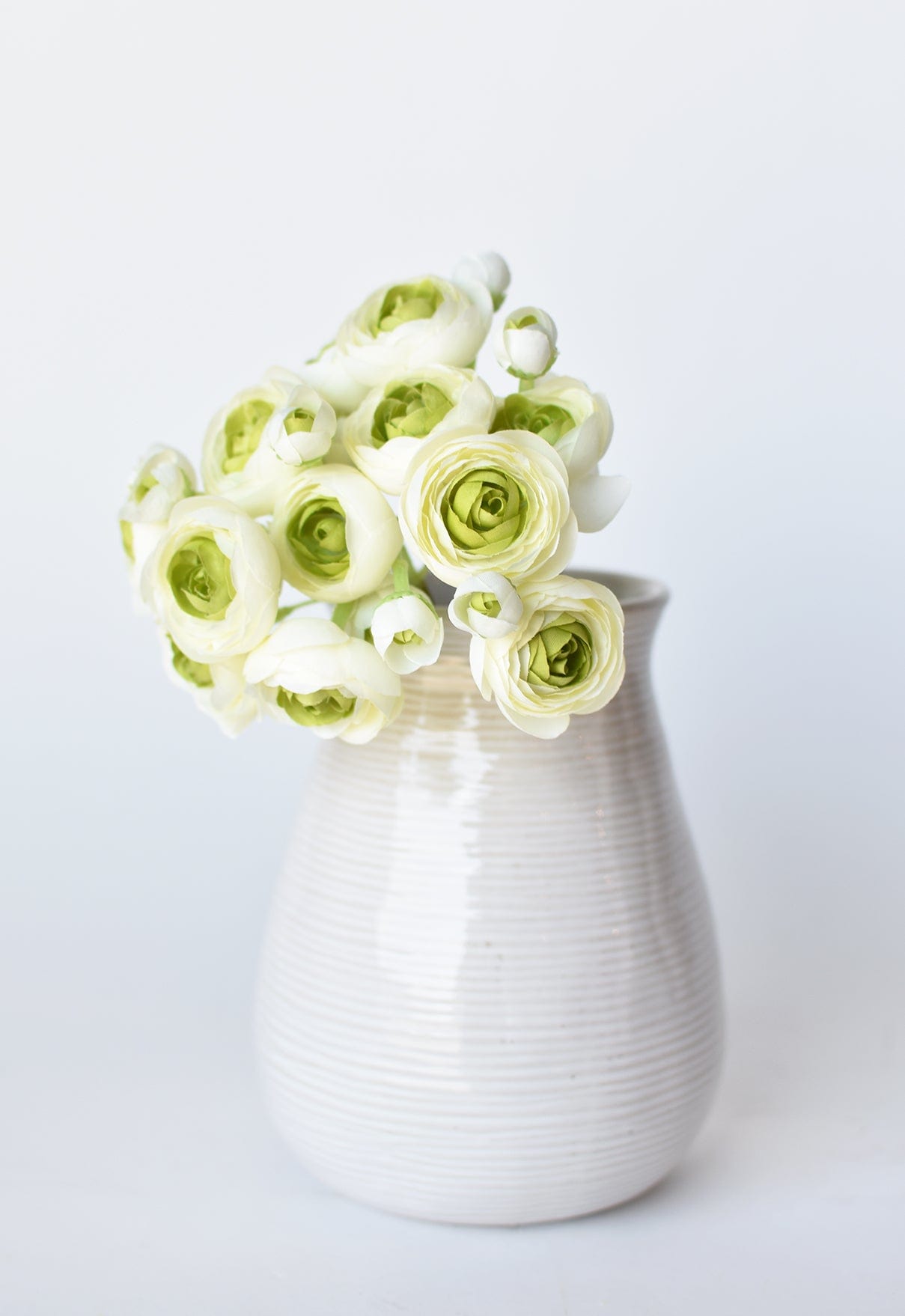 10.5" Faux White + Green Ranunculus Stem Bundle