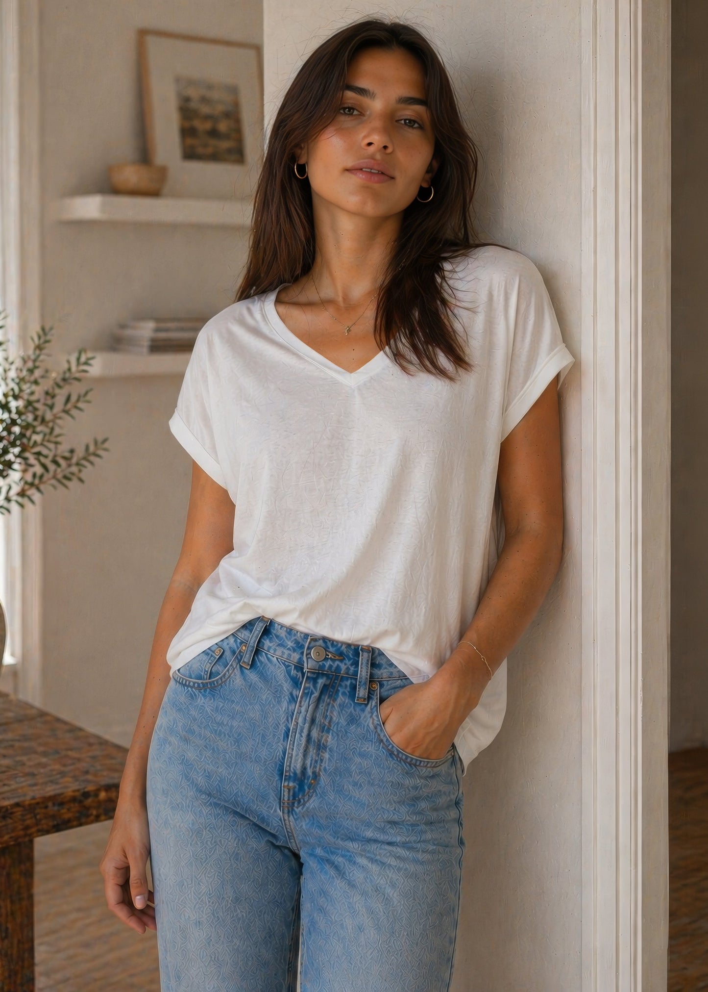 Supima Cotton Cap Sleeve V Neck Tee