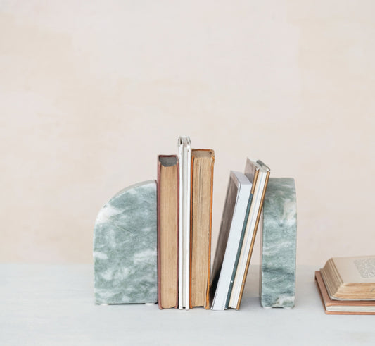 S/2 Green Marble Bookends