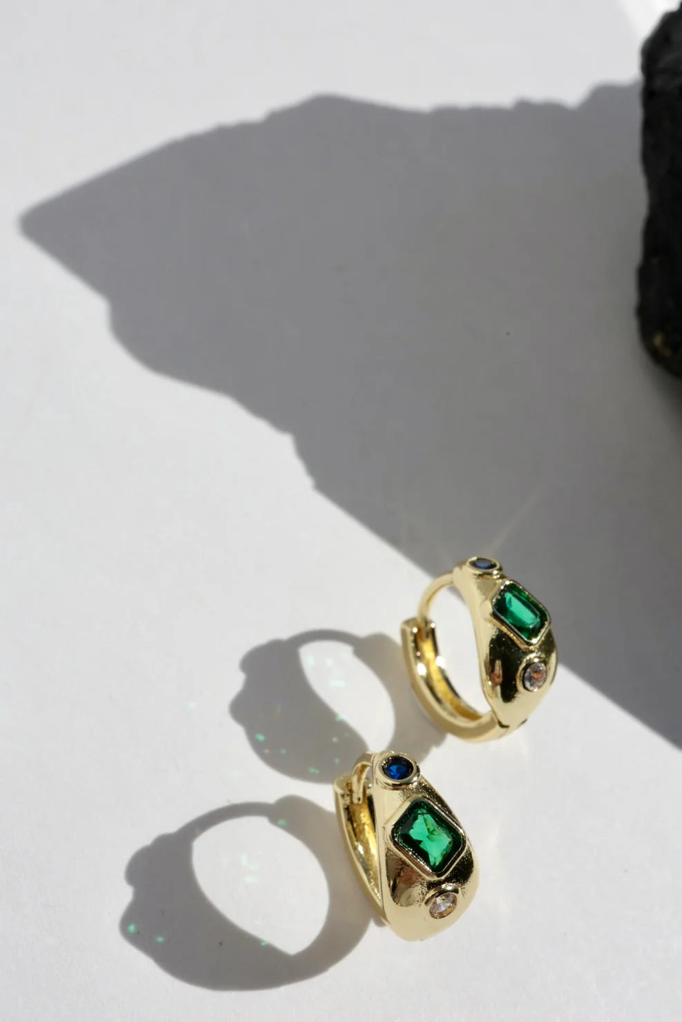 Green Quartz and Sapphire Huggie Earrings