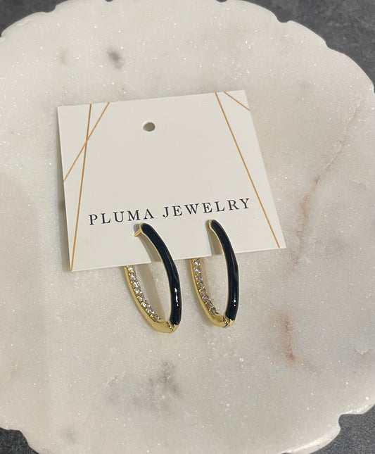 Black Enamel and Quartz Huggy Earrings