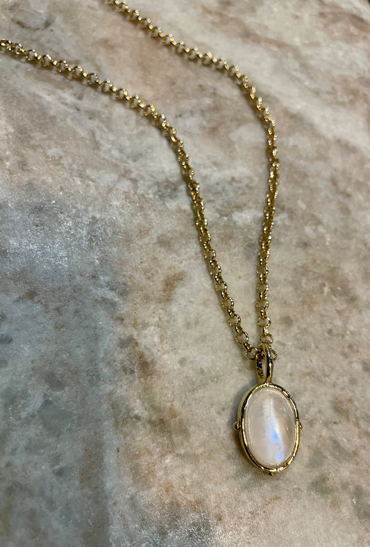 White Moonstone Roman Pendant Necklace