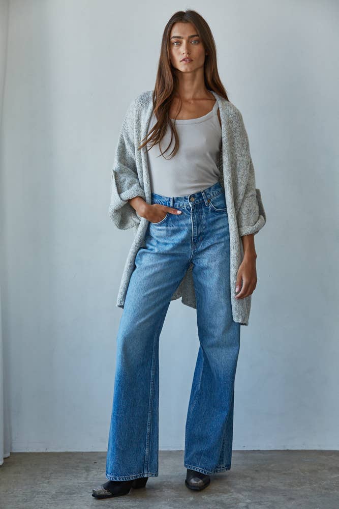 Quarter Sleeve Open Front Cardigan