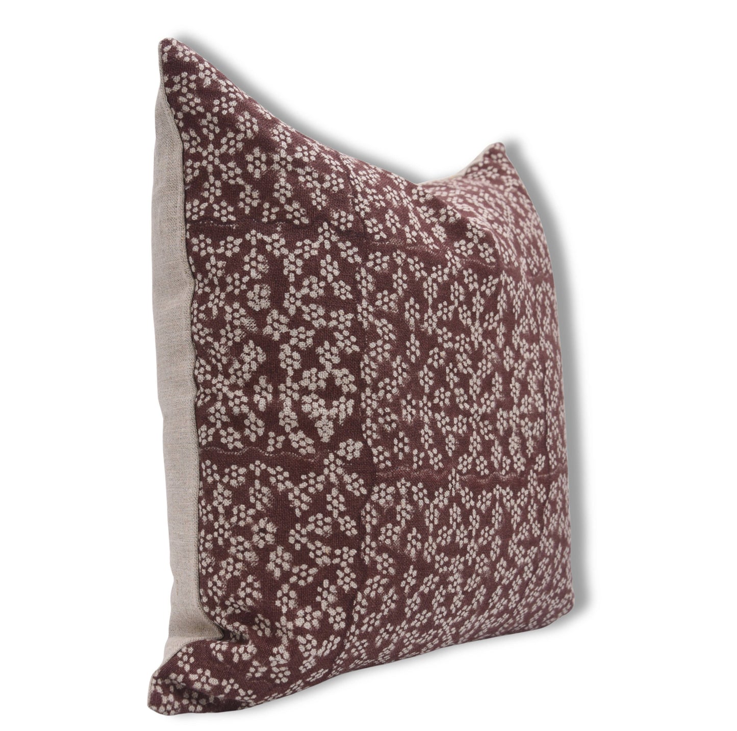 Ola Vrishti Maroon Block Print Linen Pillow 22"