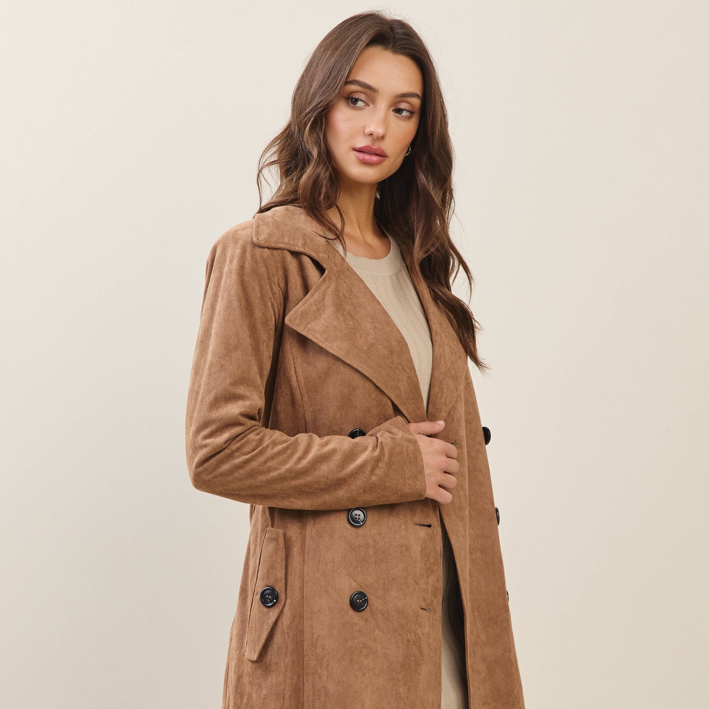 Vegan suede trench coat