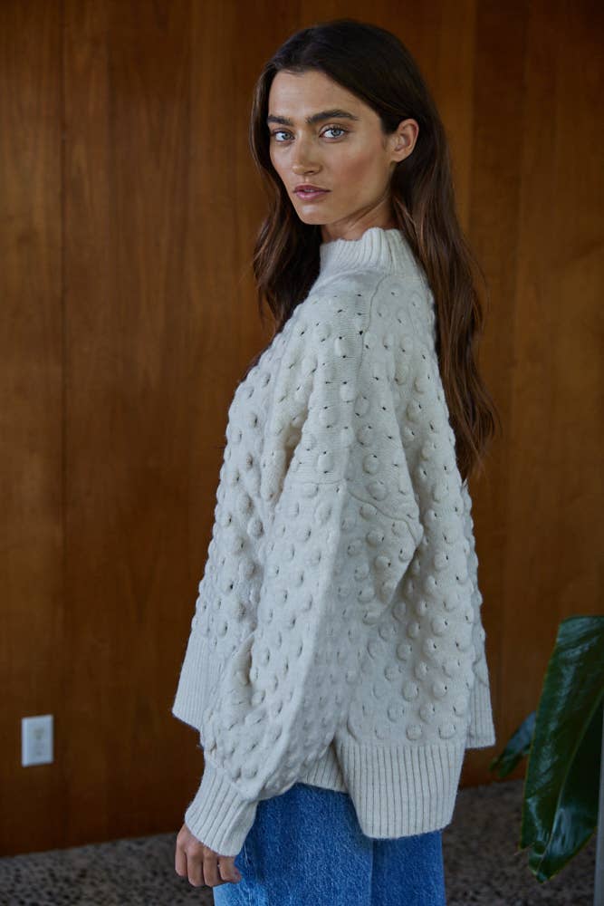 Sweater Popcorn Textured Mock Pullover