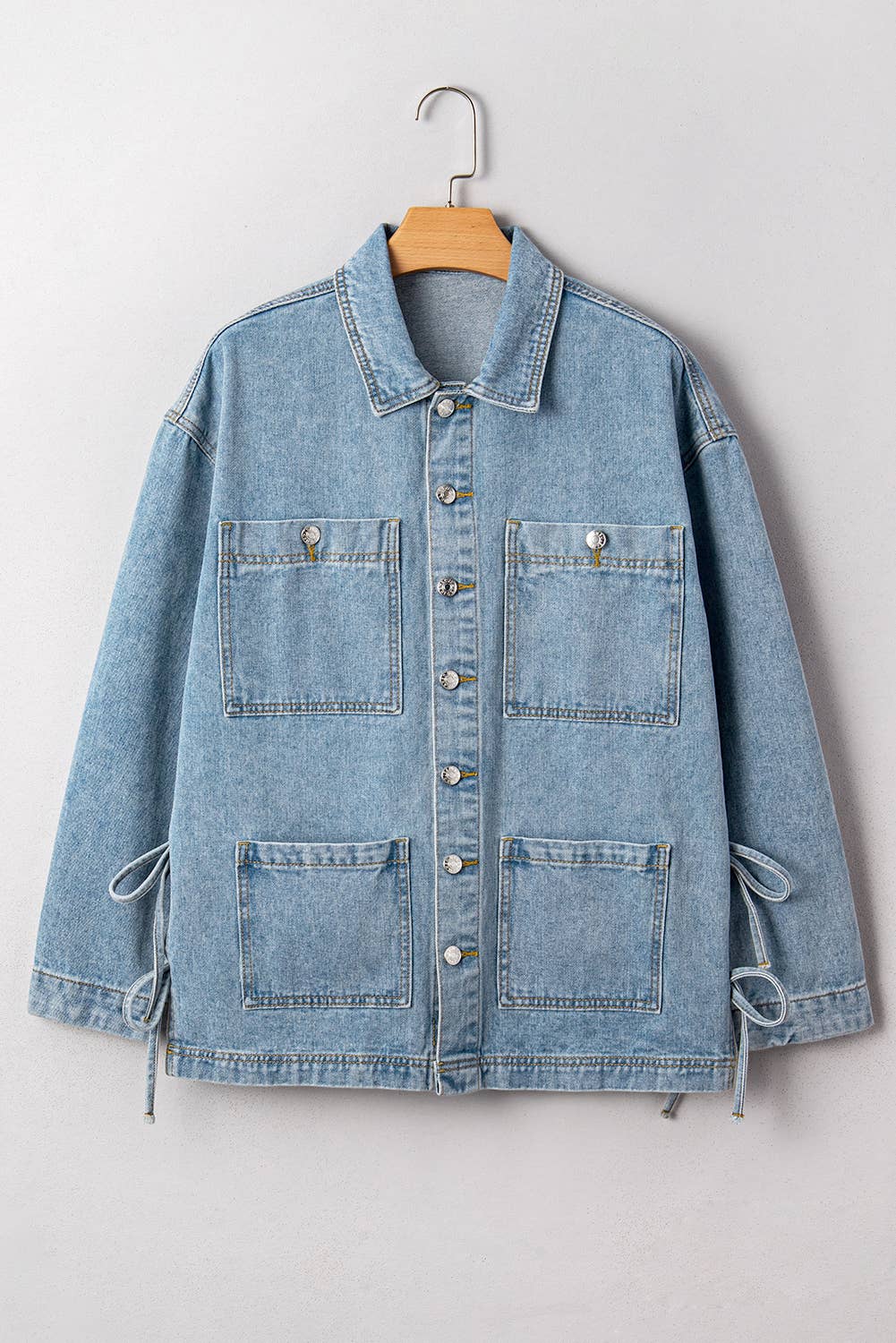 Multi Patched Pockets Side Boyfriend Style Denim Jacket