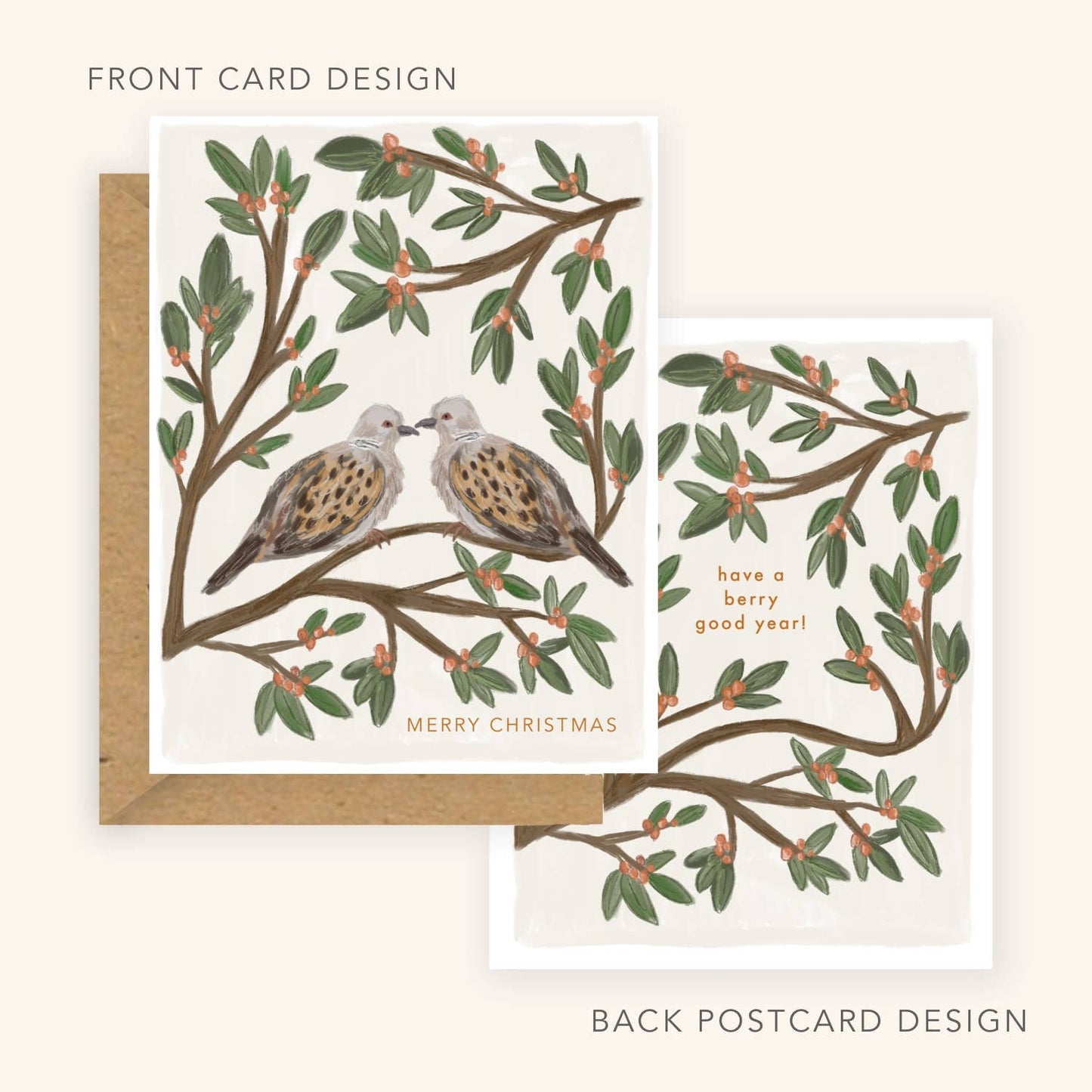 Merry Christmas Turtle Doves - 2 in 1 Card & Postcard