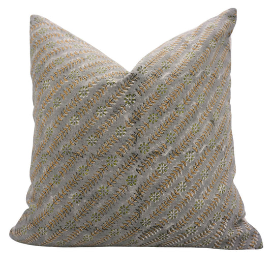 Taru Block Print Linen Pillow Cover 22x22