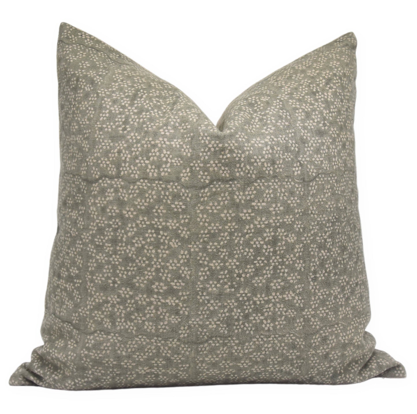 Ola Vrishti Pale Green Block Print Linen Pillow 22"