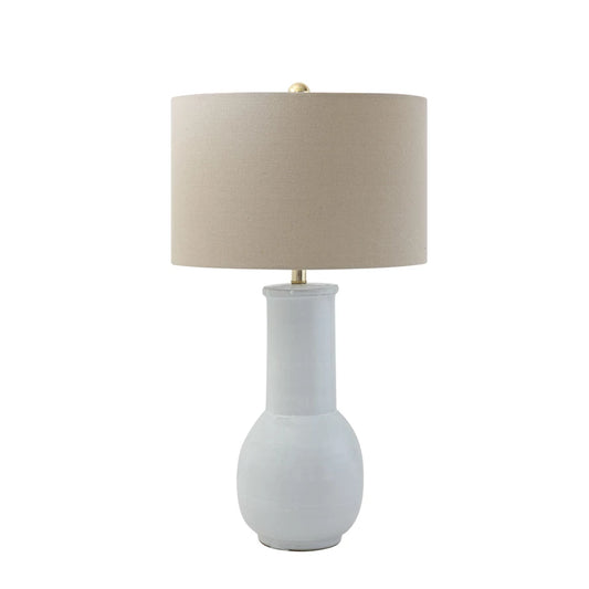 White Terracotta Lamp with Linen Shade