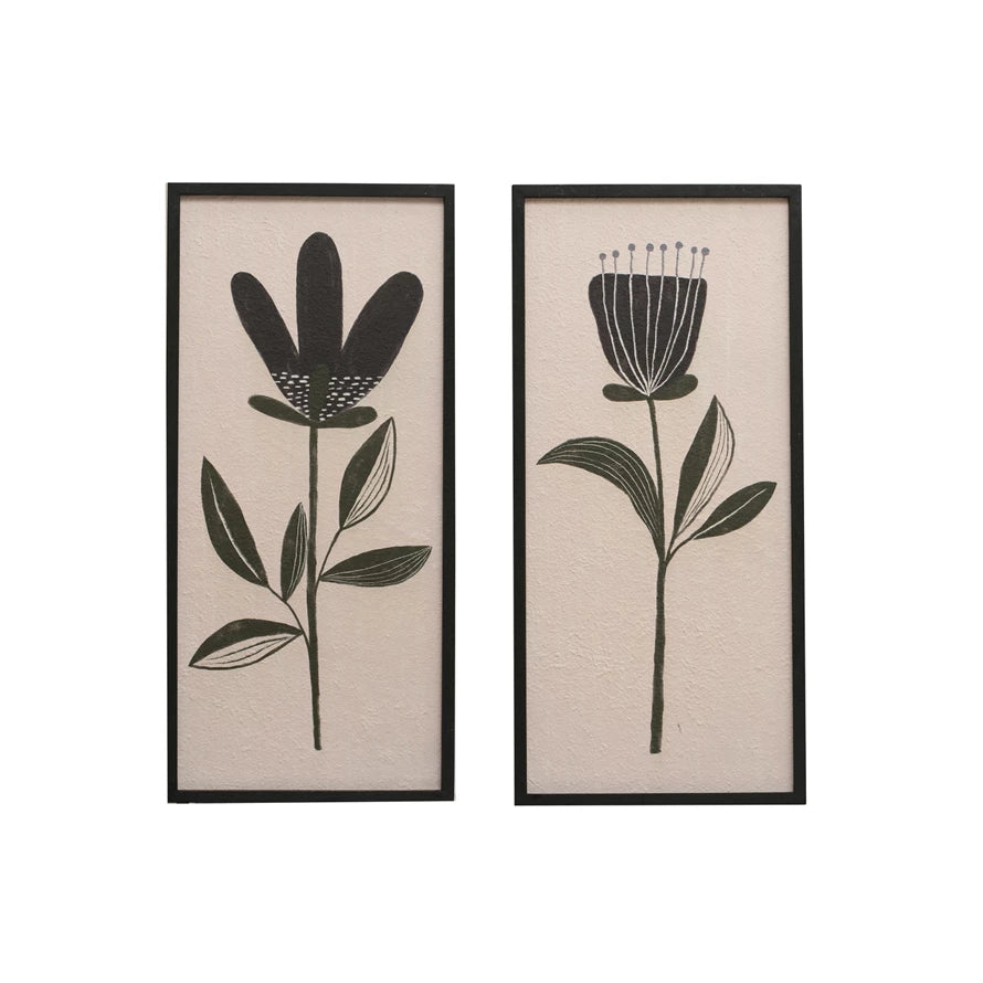 Set of 2 Wood Framed Textured Flowers