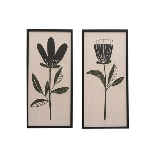 Set of 2 Wood Framed Textured Flowers