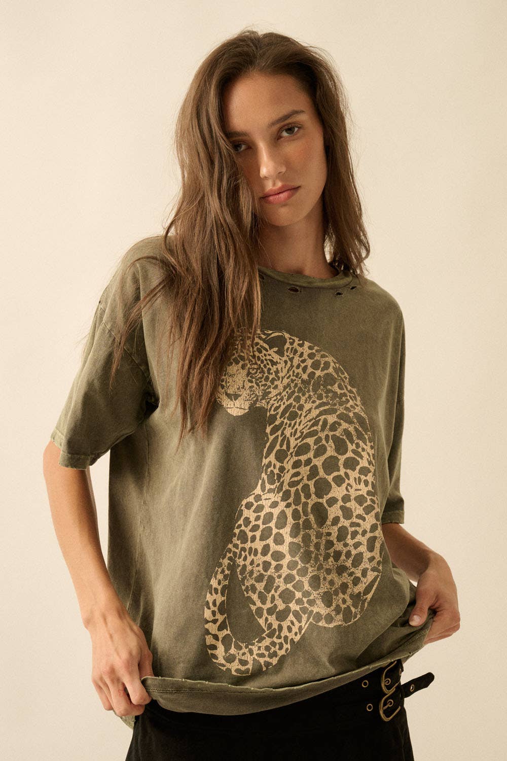 Cheetah Mineral-Washed Oversized Graphic Tee