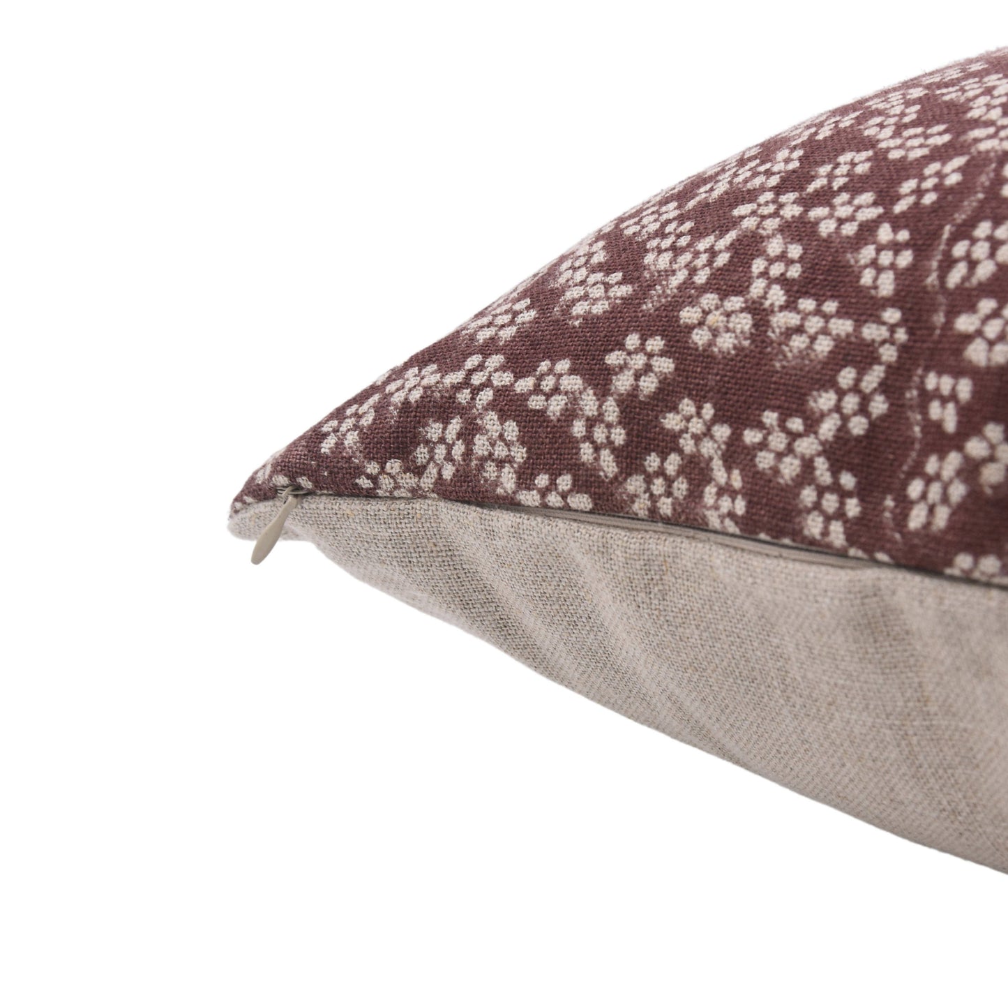 Ola Vrishti Maroon Block Print Linen Pillow 22"