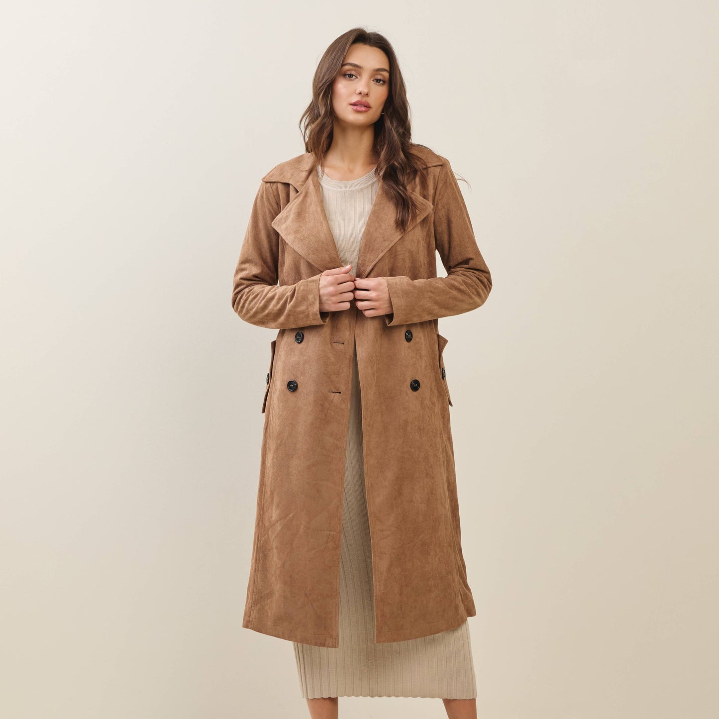 Vegan suede trench coat