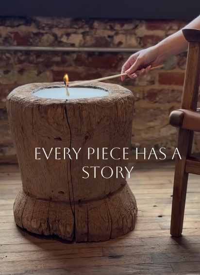 Teak Wood Mortar Floor Candles