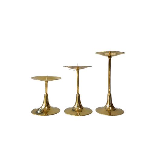 Set of 3 MCM Brass Pillar Holders