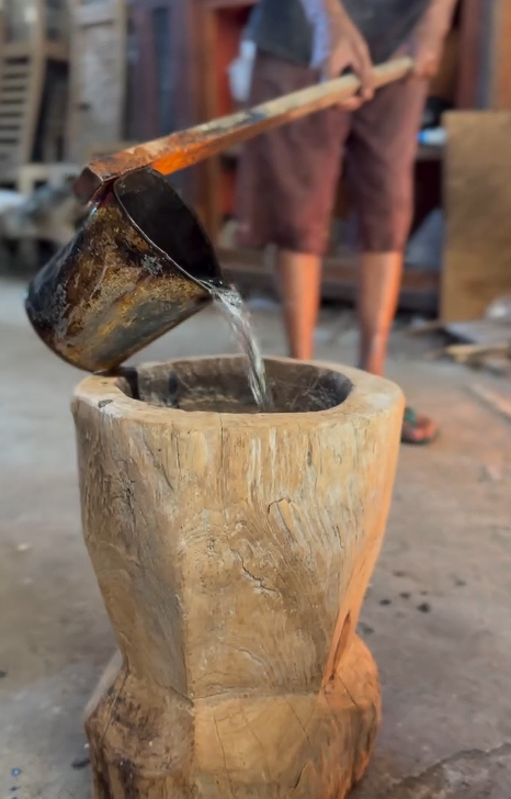 Teak Wood Mortar Floor Candles