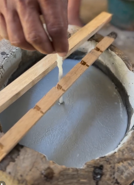 Teak Wood Mortar Floor Candles