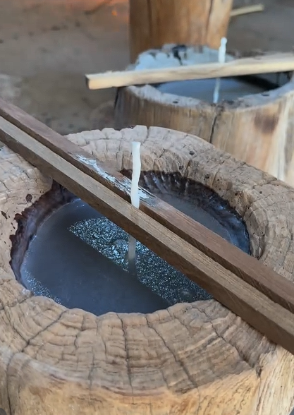 Teak Wood Mortar Floor Candles