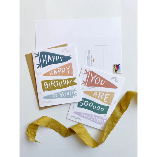 Happy Birthday Pennant + You are Amazing - 2 in 1 Card & Postcard