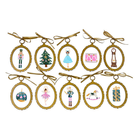 Set of 10 Nutcracker Ornaments - Gold