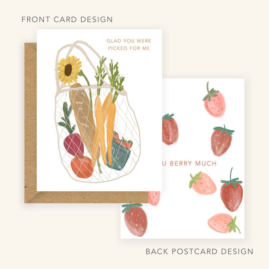 Picked for Me Market Bag + Love Berry Much - 2 in 1 Card & Postcard