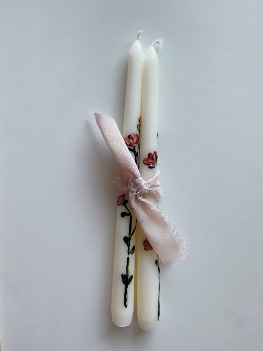 Floral Taper Candles S/2