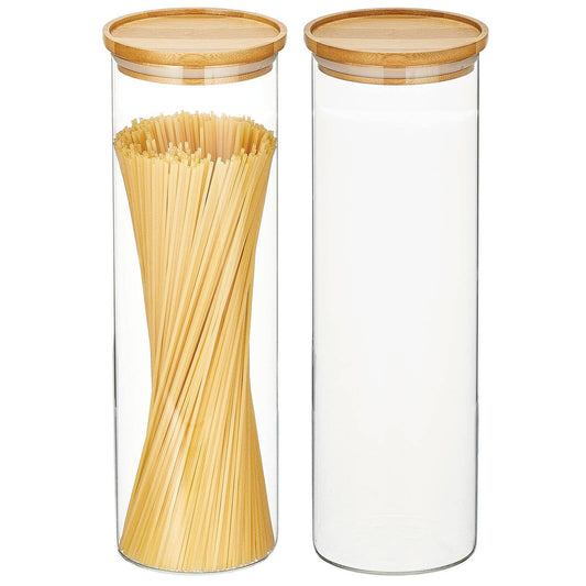 S/2 Glass Canisters with Bamboo Lids