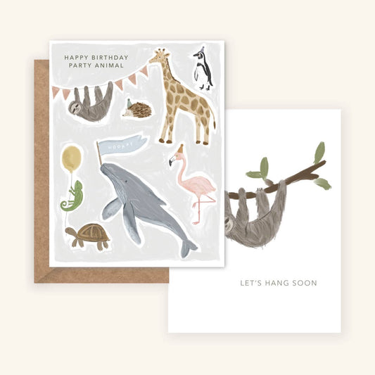 Happy Birthday Party Animal + Let's Hang Soon - 2 in 1 Card & Postcard