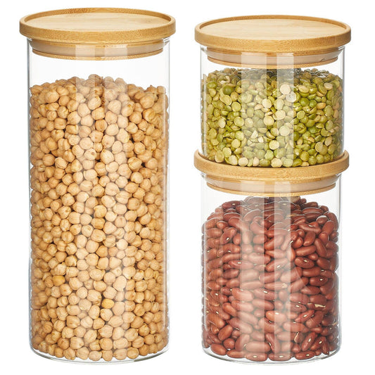 S/3 Stackable Glass Canisters - S, M, L